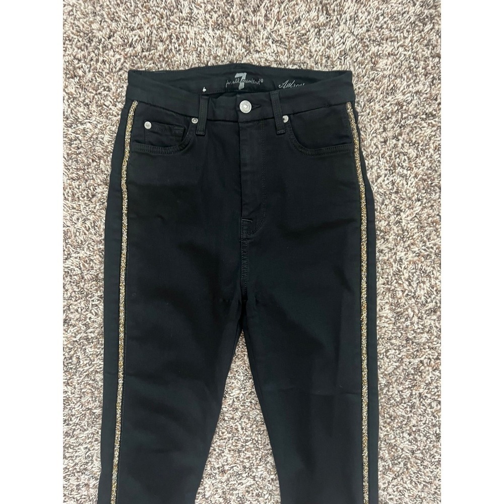 7 For All Mankind Aubrey Caviar Side Stripe Slim Illusion Jeans Black 26 (0621) - Picture 2 of 10